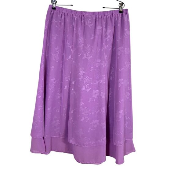 Suzanne Somers Floral Burnout Skirt L Purple Flowy Feminine Preppy Euro Summer - Picture 7 of 9